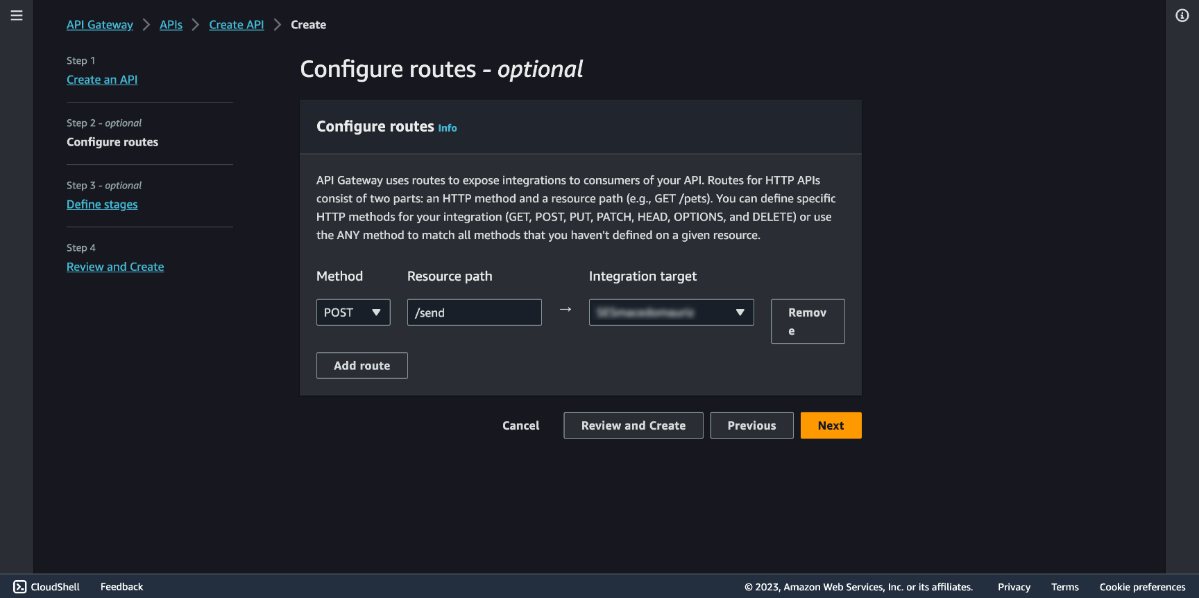 API Gateway routes